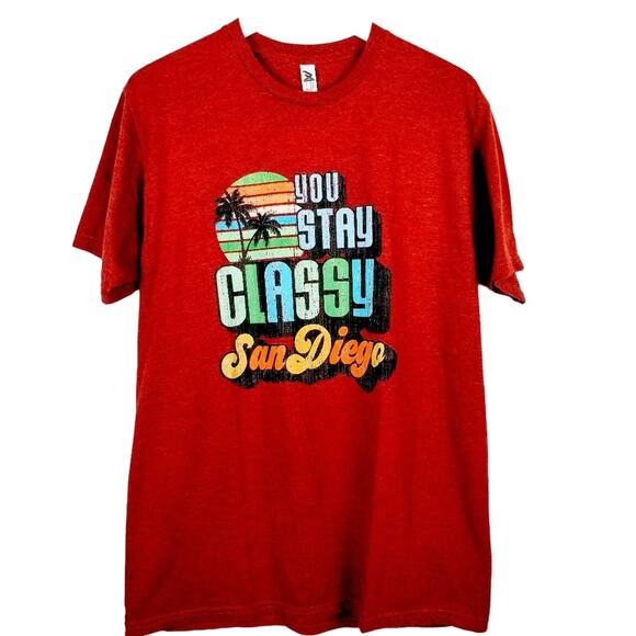 MILL 42 "You Stay Classy San Diego" Anchorman Will Ferrell Red T-shirt - L - Picture 1 of 1